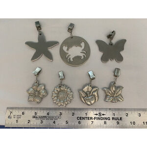 Tablecloth Weights Silver Metal w/ Clips 7 Piece Botanical Nautical Themed